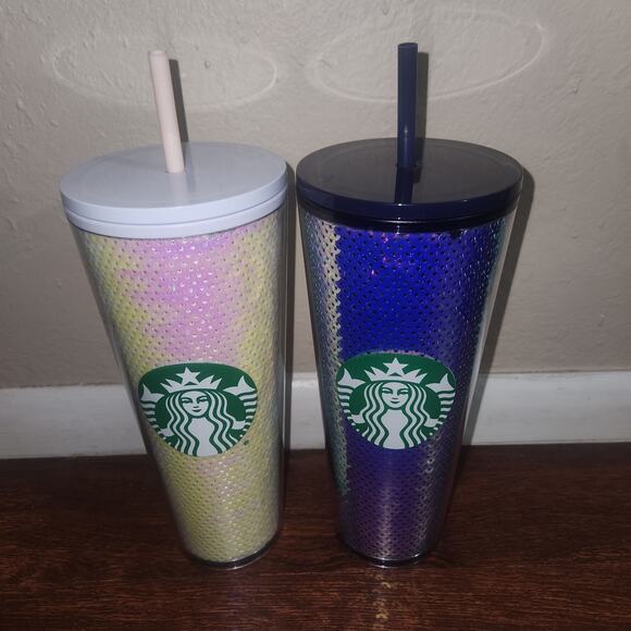 Starbucks Brand New Pink White & Iridescent Purple Sequin Venti Tumblers - Picture 2 of 8